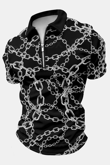 Sort trykt herrepoloshirt med korte ærmer